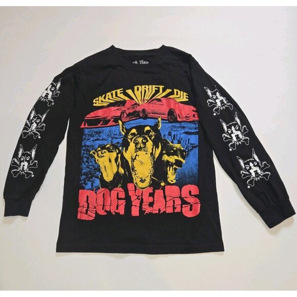 Dog Years Other - Vintage Dog Years Skate Drift Die Long Sleeved Black Tee Mens Small Graphic USA